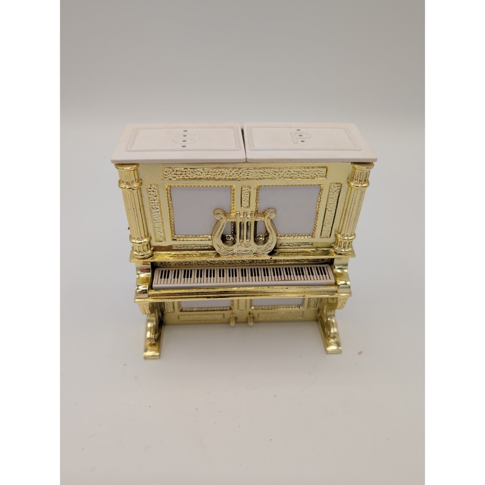Vintage Novelty Piano Salt & Pepper Shakers Gold White Davis Original Box